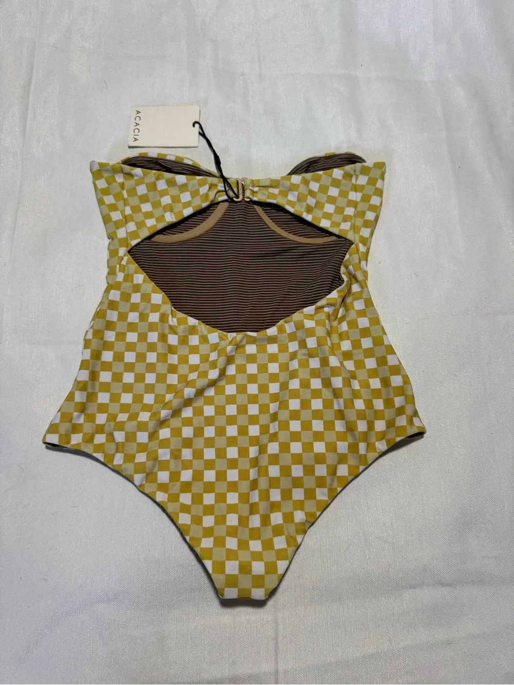 acacia swimwear Yellow and White Checkerboard Strapless One-Piece - Picture 2 of 4